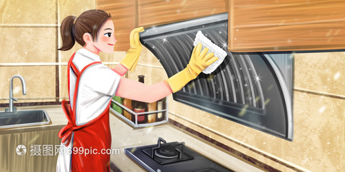 清潔廚房做家務(wù)的女人